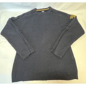 Nautica Jeans Co Men's Cable Knit Ribbed Navy Blue Pullover Sweater Embroidery M